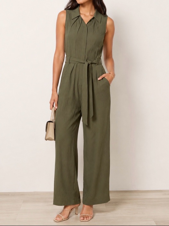 Calvin Klein Pants - Calvin Klein Olive Green Sleeveless Jumpsuit with Tie Waist Size 12